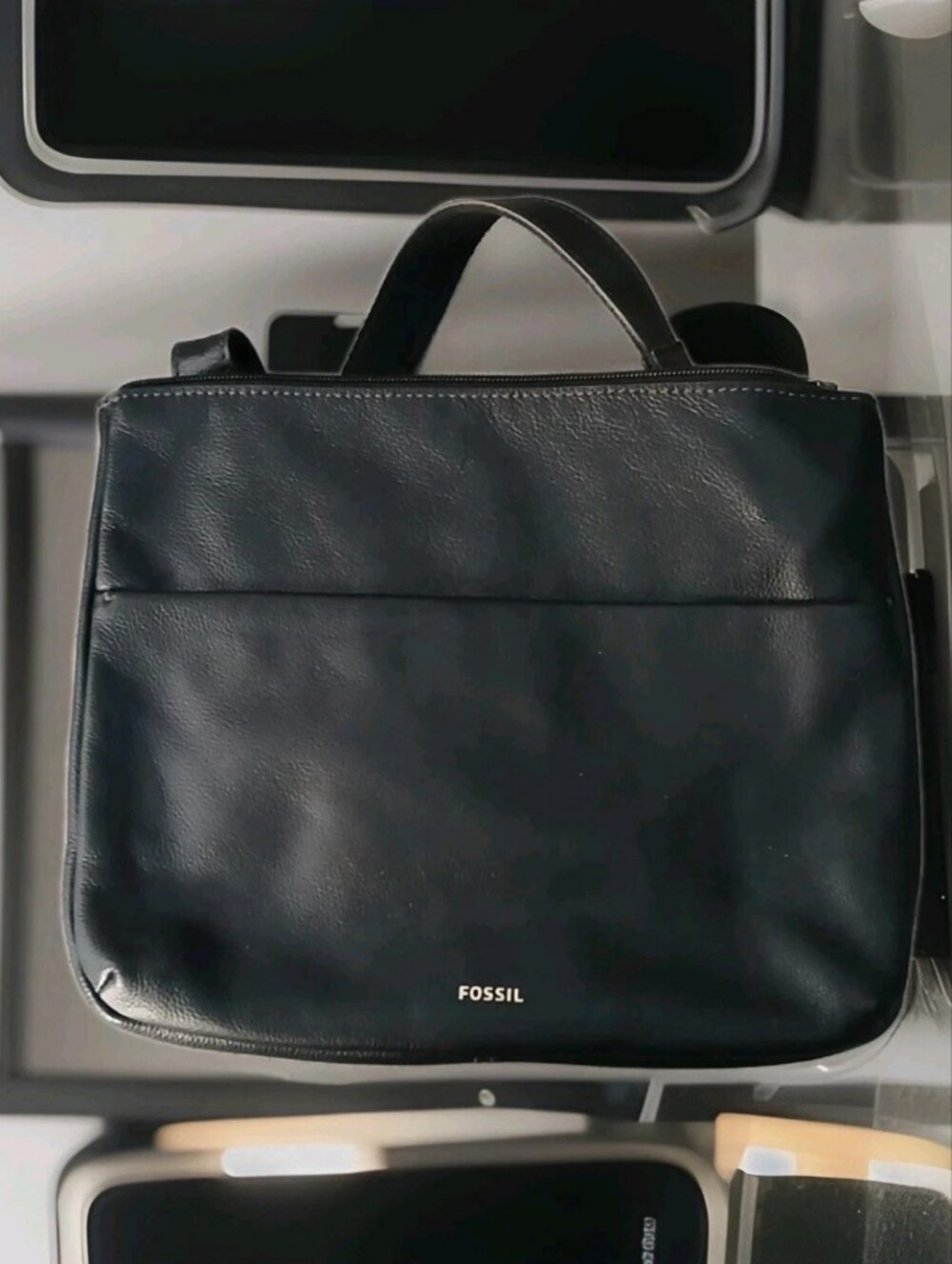 Fossil Leather Crossbody Bag Purse Black Small .